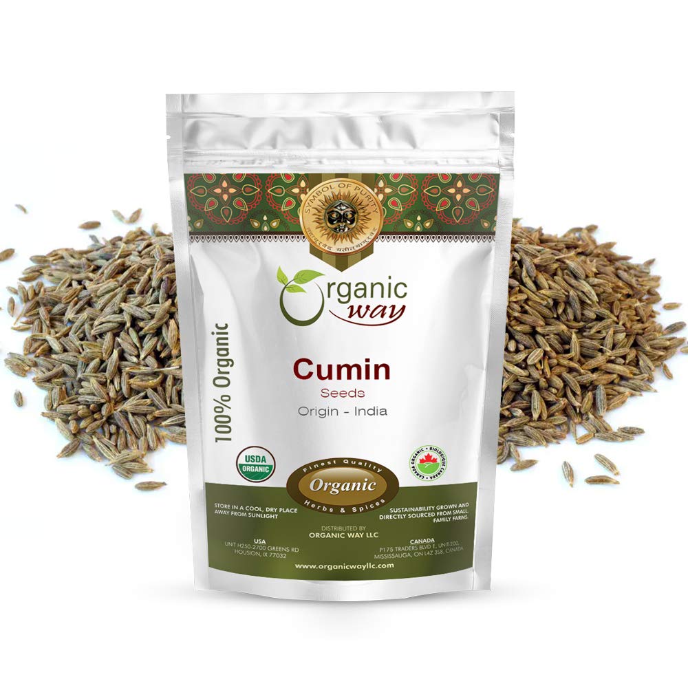 Organic Way Top-Grade Cumin/Jeera Seeds Whole (Cuminum Cyminum) - Adds Flavour & Aroma | Organic & Kosher Certified | Raw Vegan Non Gmo & Gluten Free | Usda Certified | Oriflavor Blend - India (1/2 Lbs)