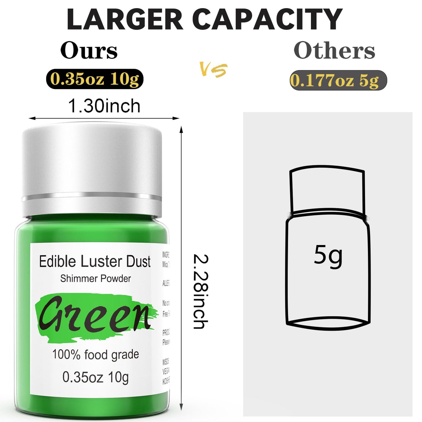 Green Luster Dust Edible Glitter For Cakes Cocktails - 10G Colaele Edible Shimmering Dust For Chocolates, Metallic Food Coloring