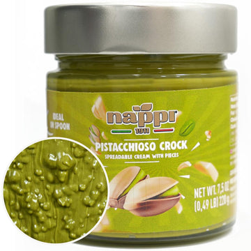 Crunchy Pistachio Butter, 7.5 oz, Sweet Spreadable Pistachio Cream with a crunch, Pistachio Paste, nut butter, Product of Italy.