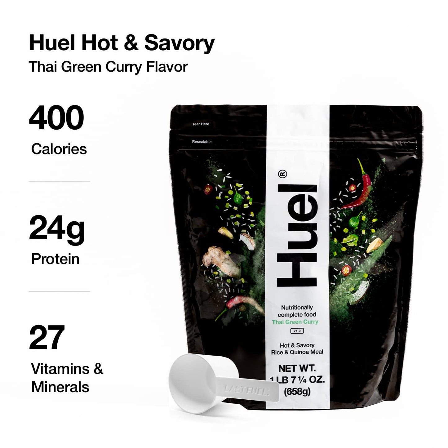 Huel Hot and Savory Instant Meal Replacement, Thai Green Curry, 14 Scoops, 20g Protein, 10g Fiber, 27 Vitamins and Minerals