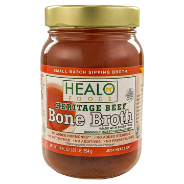 enhanced Healo Foods Heritage Beef Bone Broth - Natural Collagen & Protein Gluten-Free Non-GMO - Rich in Bone Broth Collagen & Protein Low Sodium Soup 14 fl. oz. (Pack of 1)