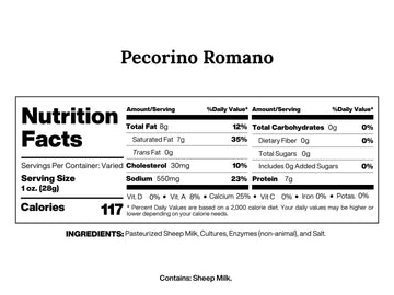 Sanniti Pecorino Romano Cheese - 3 lb Wedge | Authentic Imported Italian Sheeps Milk Cheese, Aged & Boldly Flavorful