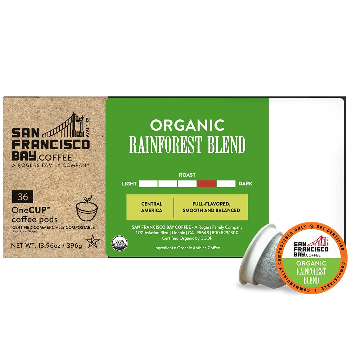 San Francisco Bay Compostable Coffee Pods - Organic Rainforest Blend (36 Ct) K Cup Compatible Including Keurig 2.0, Medium Dark