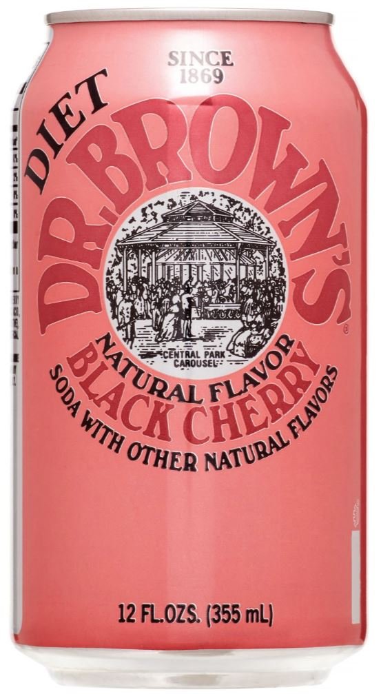 Dr. Brown's Diet Black Cherry Soda, 12 oz Can (Pack of 18, Total 216 Oz) - Refreshing, Low-Calorie Beverage