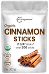 Micro Ingredients Organic Cinnamon Sticks Whole, 2lbs (200+ Sticks) | 2 Stick Size | Raw Cinnamon Spice Flavor & Aroma | Gre