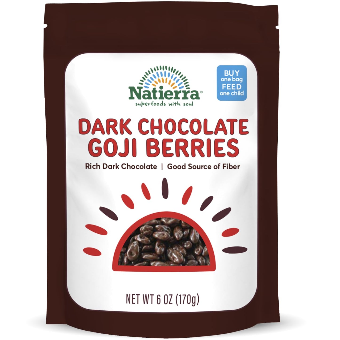 NATIERRA Dark Chocolate Covered Goji Berries | 6 Ounce (Pack of 1)