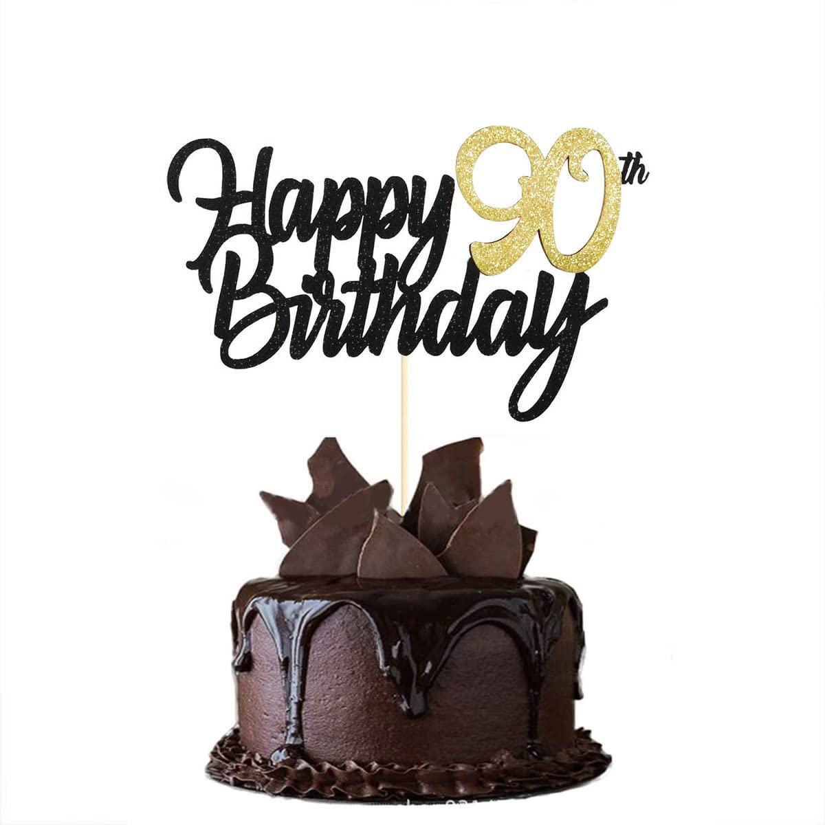 JUTTIRA 90th Birthday Cake Topper Glitter Anniversary Decoration Gold Bamboo for Men Women