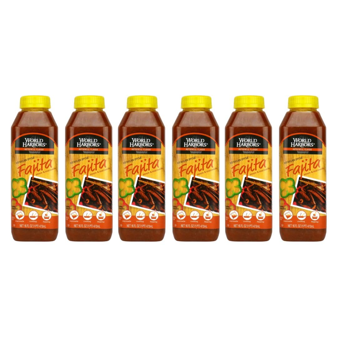 World Harbors Mexican Style Fajita Marinade, 16-Fl. Oz. Plastic Bottles (Pack Of 6)