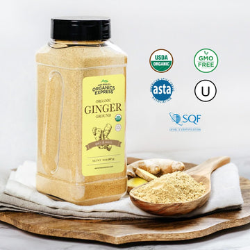 HqO Organic Ground Ginger, Non-GMO, Kosher, 14 oz Chef Jar
