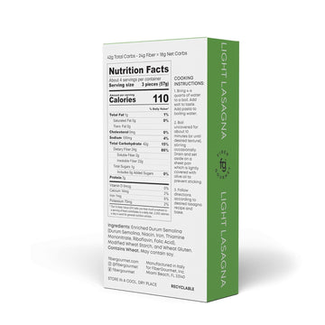 Fiber Gourmet Pasta - Light Lasagna Pasta - Low Net Carb, Fiber-Rich, Low Calorie, Healthy - Made In Italy, Kosher, Vegan, Non-G