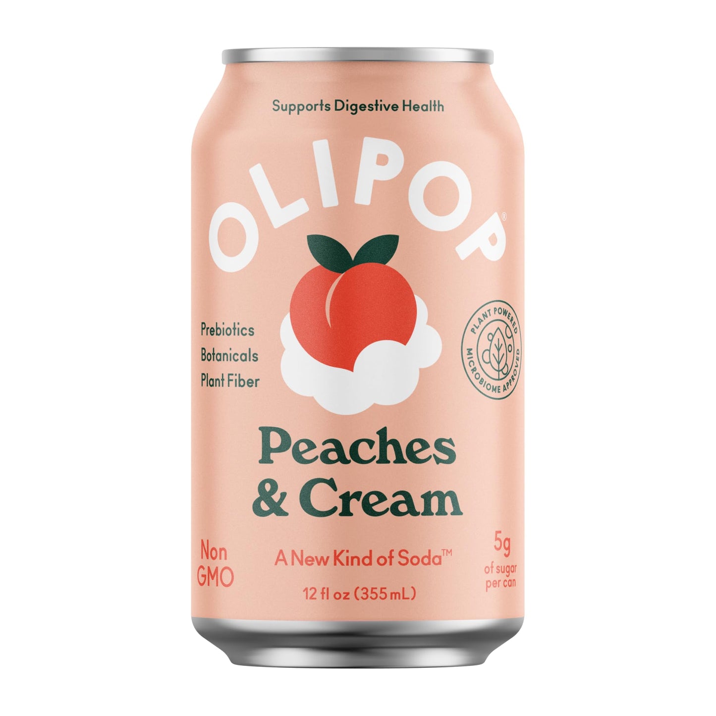 OLIPOP Prebiotic Soda Pop, Peaches & Cream, A New Kind of Soda Packed with Prebiotics, Fiber, and Botanicals, Gluten Free, Vegan