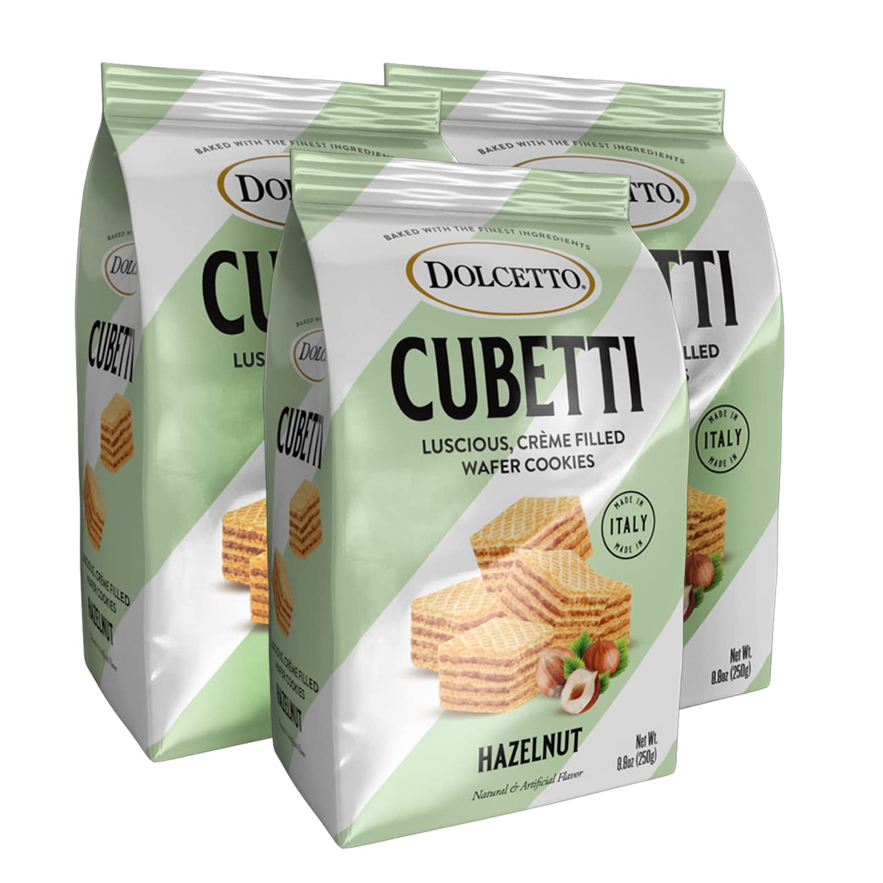 Dolcetto Cubetti Wafer Cookies, Creamy Hazelnut Flavor Sweets, Crispy Gourmet Treats made in Italy, NO Preservatives, 8.8oz Bag,