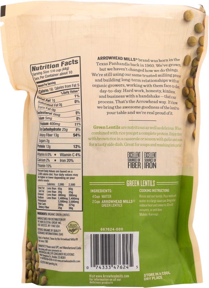 Arrowhead Mills Organic Green Lentils, 16-Ounce Bags (Pack Of 6)