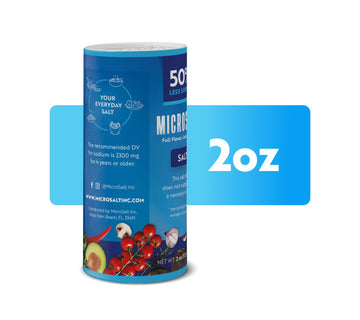 Microsalt 50% Less Sodium Salt, Regular Salt Substitute, Seasoning Salt For Snacks, Full Flavor, Less Sodium, 2 Oz, Pack Of 2