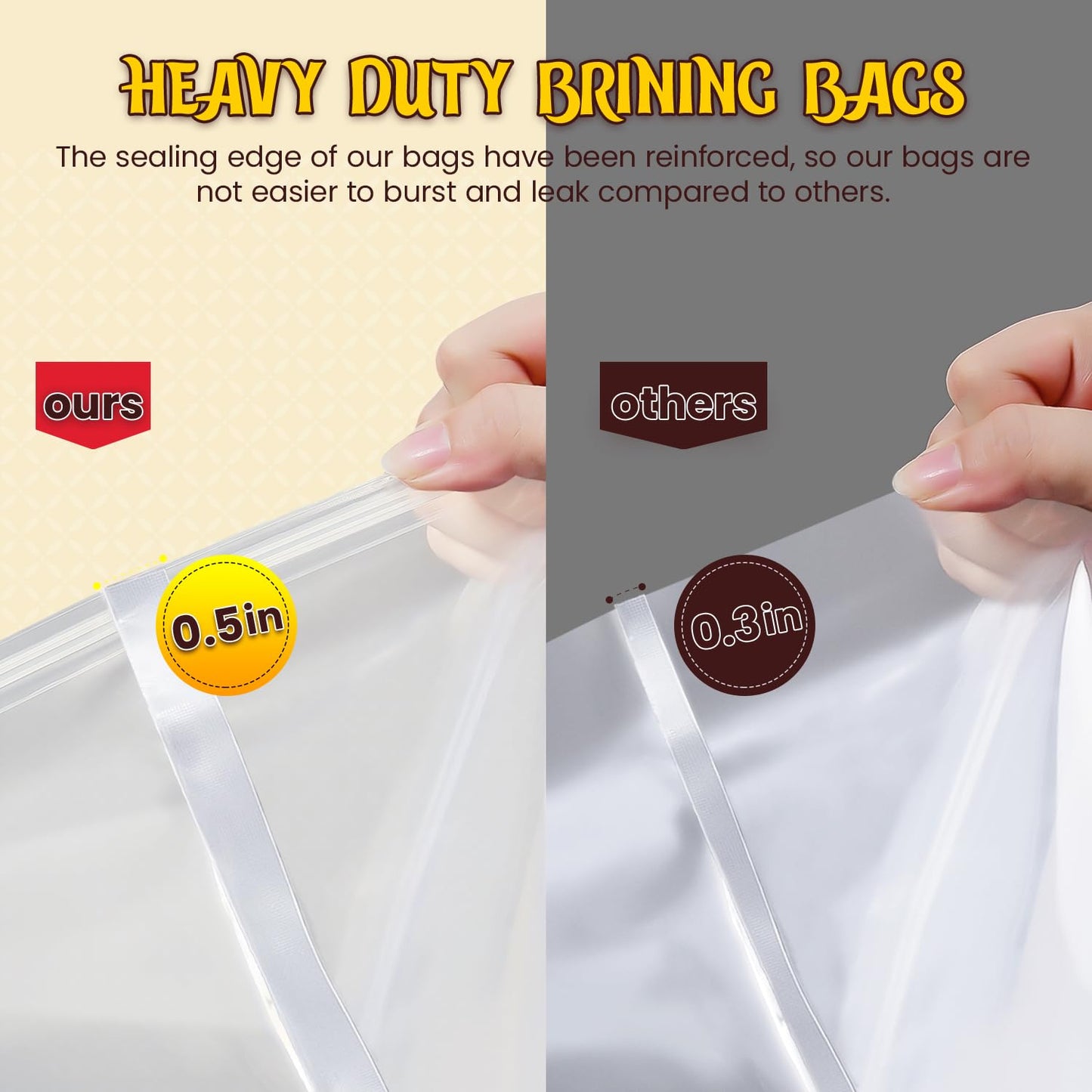 Mewmet Brine Bags For Turkey, 26'' 22'', 3 Pack, Double Zipper Lock Thicker Brining Bags With 2 Cotton Strings, Holds Up To 35L
