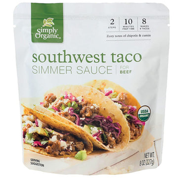 Simply Organic Southwest Taco Simmer Sauce, Certified Organic | 8 Oz | Pack Of 6
