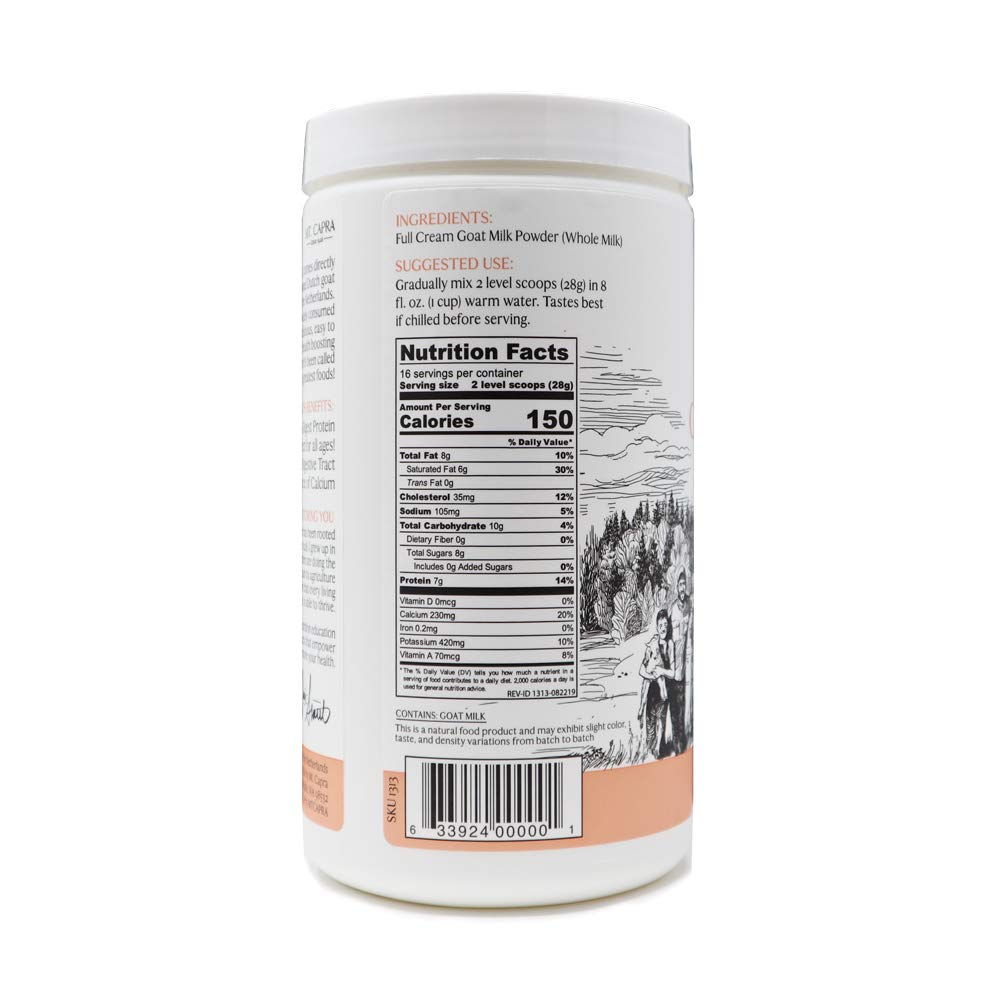Whole Goat Milk by Mt. Capra | A Whole Goat Milk Powder from Non-GMO, Grass-fed Goats, Creamy, Great Tasting, Easy to Digest, A2