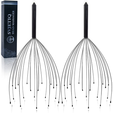 Svjetiq 2 Pack Black Head Massager - 20 Fingers Handheld Scalp Massager for Stress Relief and Relaxation, Ideal for Men and Stocking Stuffers