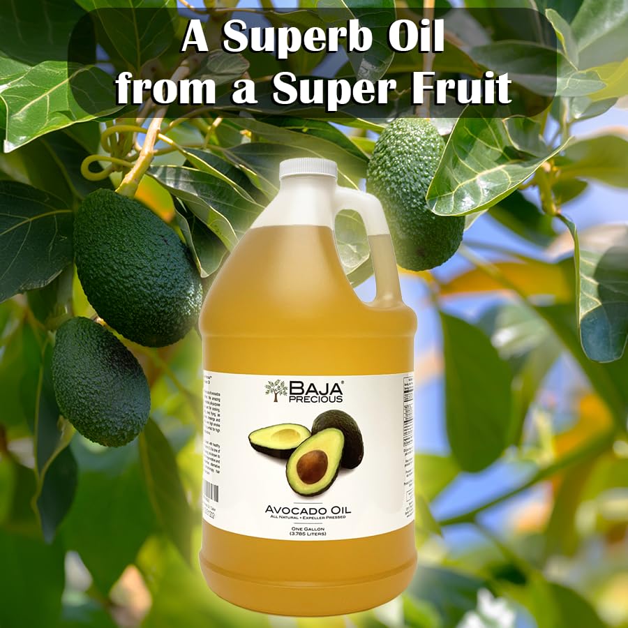 Baja Precious - Avocado Oil 100% Pure, 1 Gallon Jug, Food Grade Perfect For High Heat Cooking, Skincare, Hair Treatments, Soapma