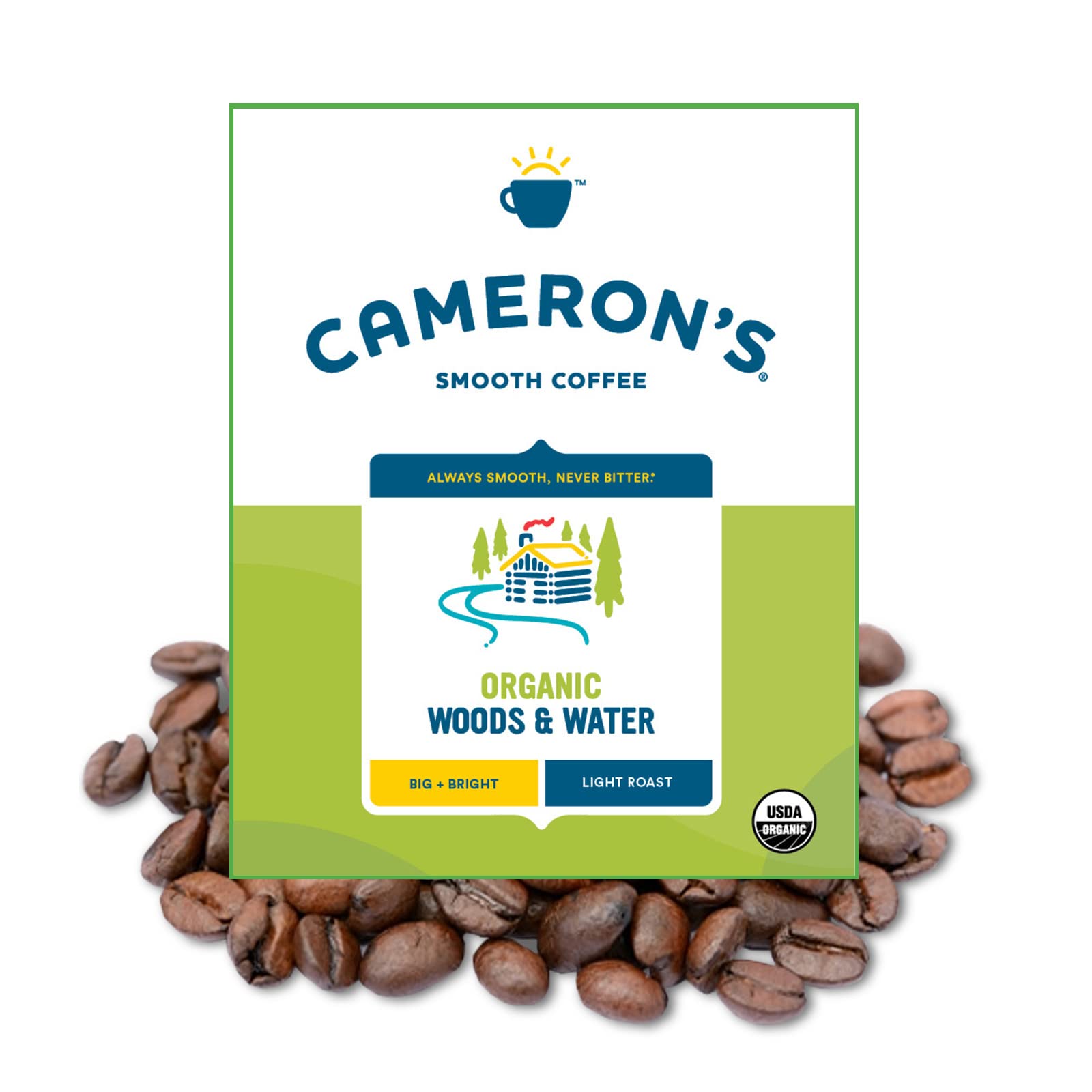 Cameron's Coffee Organic Woods & Water Whole Bean Coffee, Light Roast, 100% Arabica, Bulk, 4-Pound Bag, (Pack of 1)