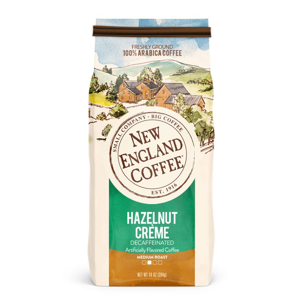 New England Coffee Hazelnut Crme Decaffeinated Medium Roast Ground Coffee, 10Oz Bag (Pack Of 3)