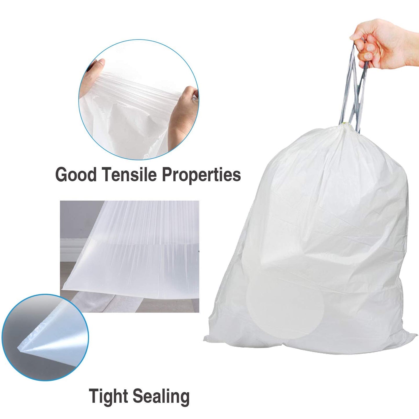 Code G (200 Count) 8 Gallon/30 Liter Heavy Duty Drawstring Plastic Trash Bags 1.2 Mil Reliable1St Compatible With Simplehuman C