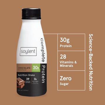 Soylent Complete Protein Shake, Vegan, Dairy Free, 30g Protein, 11oz (12 Pack), Chocolate