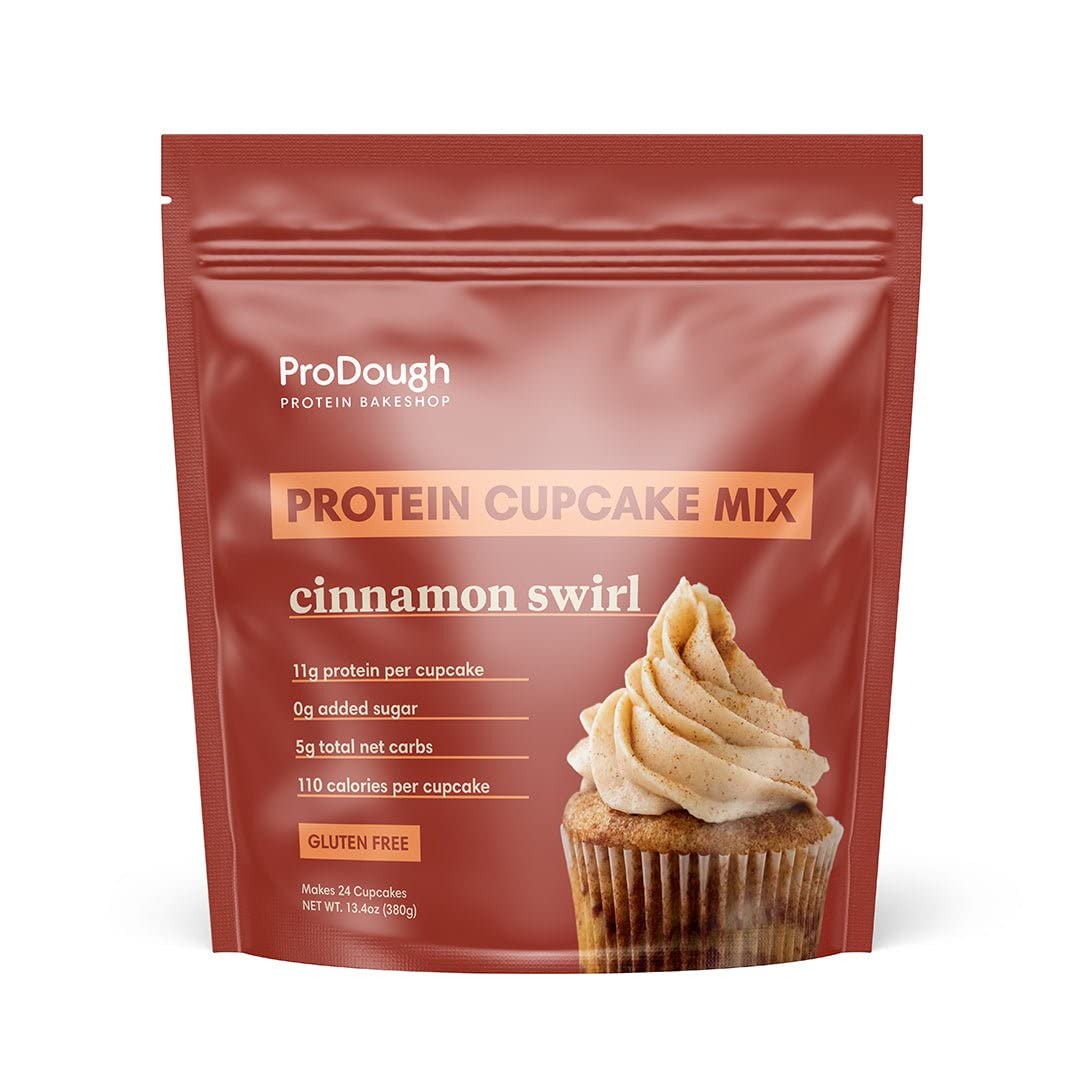 Prodough High Protein- Gluten Free Cupcake Mix Low Carb 13G Of Protein Per Cupcake No Added Sugars Keto Friendly Makes 12 Healthy Dessert (Cinnamon Swirl)