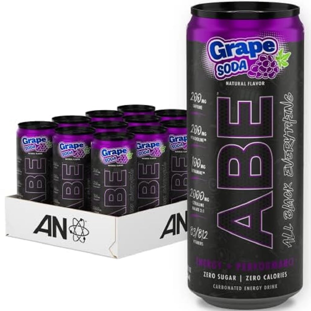ABE All Black Everything Sugar Free Energy Drink - Grape Soda, 0 Calories, 200mg Caffeine, 12 Pack