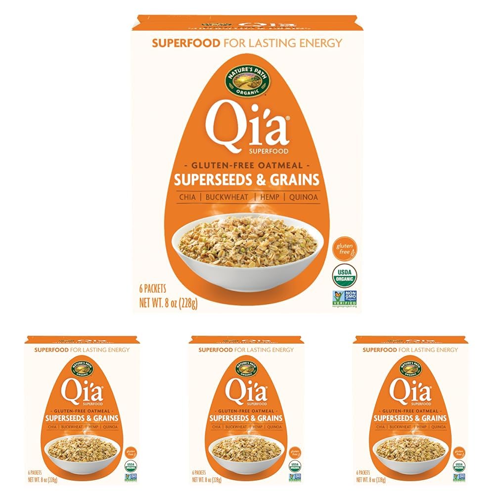 Qia Superfood Organic Gluten Free Superseeds and Grains Instant Oatmeal, 24 Packets, Non-GMO, 35g Whole Grains, 6g Plant Based