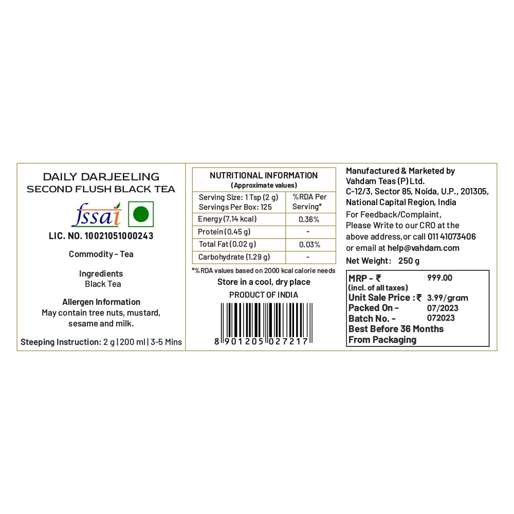 Vahdam, Darjeeling Tea Leaves From Himalayas 340G (170+ Cups) Pure Unblended Darjeeling Black Loose Leaf Tea | Packed & Shipped Direct From Source In India