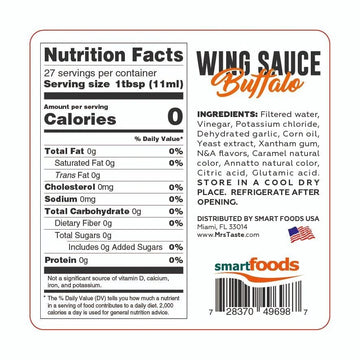 Mrs Taste Sugar Free Buffalo Wing Sauce, Zero Calories, Keto Friendly, Single Size