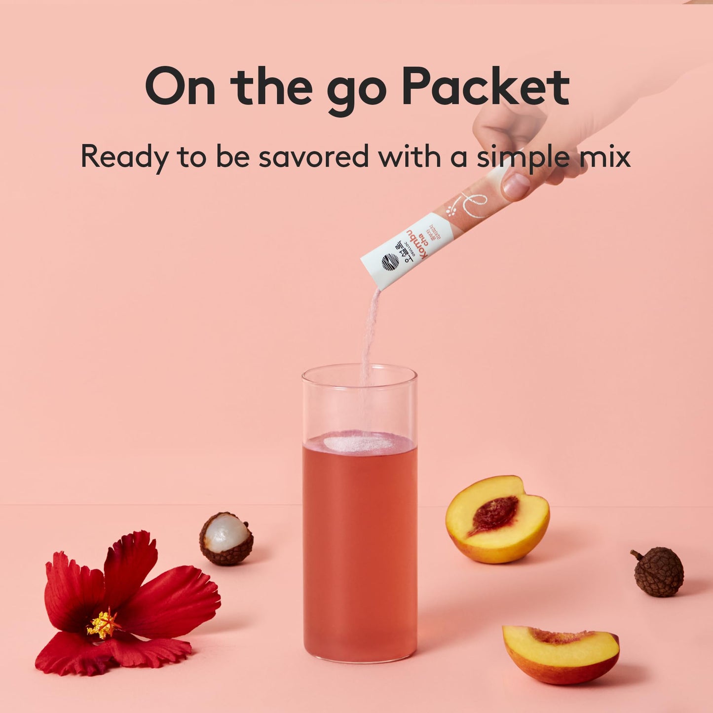 Osulloc Kombucha Tea Lycheepeach (Lychee & Peach Blending), Sparkling Powdered Mix Drink, No Added Sugar, 30 Sticks, 5.3Oz