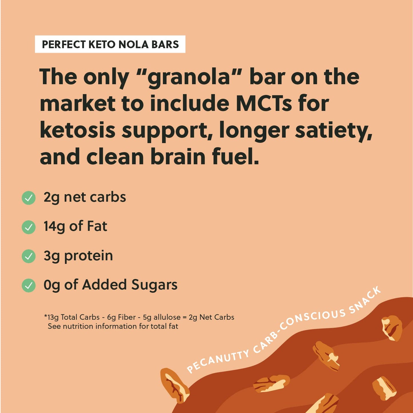 Perfect Keto Nola Bars, Gluten Free Low Carb Snack, 2g Net Carb, Maple Pecan, 8 Count