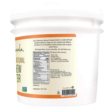 Kevala Cashew Butter - 7 Lb - 3175 Gr - Cashew Butter No Sugar Added - Spreadable Butter - Cashew Nuts Spread - Roasted Cashews