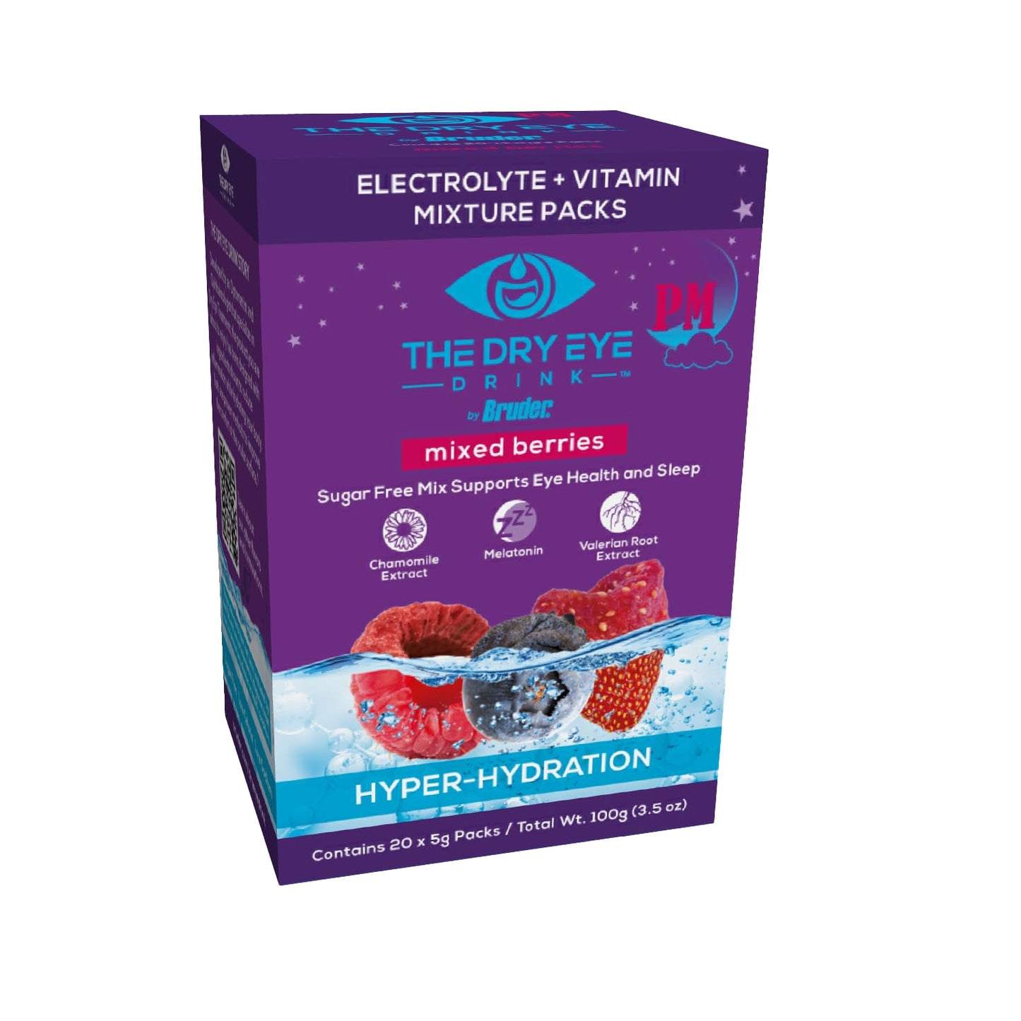 The Dry Eye Drink Pm Night Time Mixed Berry Flavor L Ultimate Hydration For Dry Eyes L Sugar-Free Electrolyte Powder Packets L Aid For Deep, Relaxing, Restful Sleep L 5G X 20 Packets