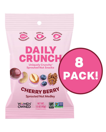 Daily Crunch Sprouted Almonds, Cherry Berry (1.5 Ounce Bags, Pack Of 8) - Sprouted And Dehydrated For A Unique Crunch, Keto Frie