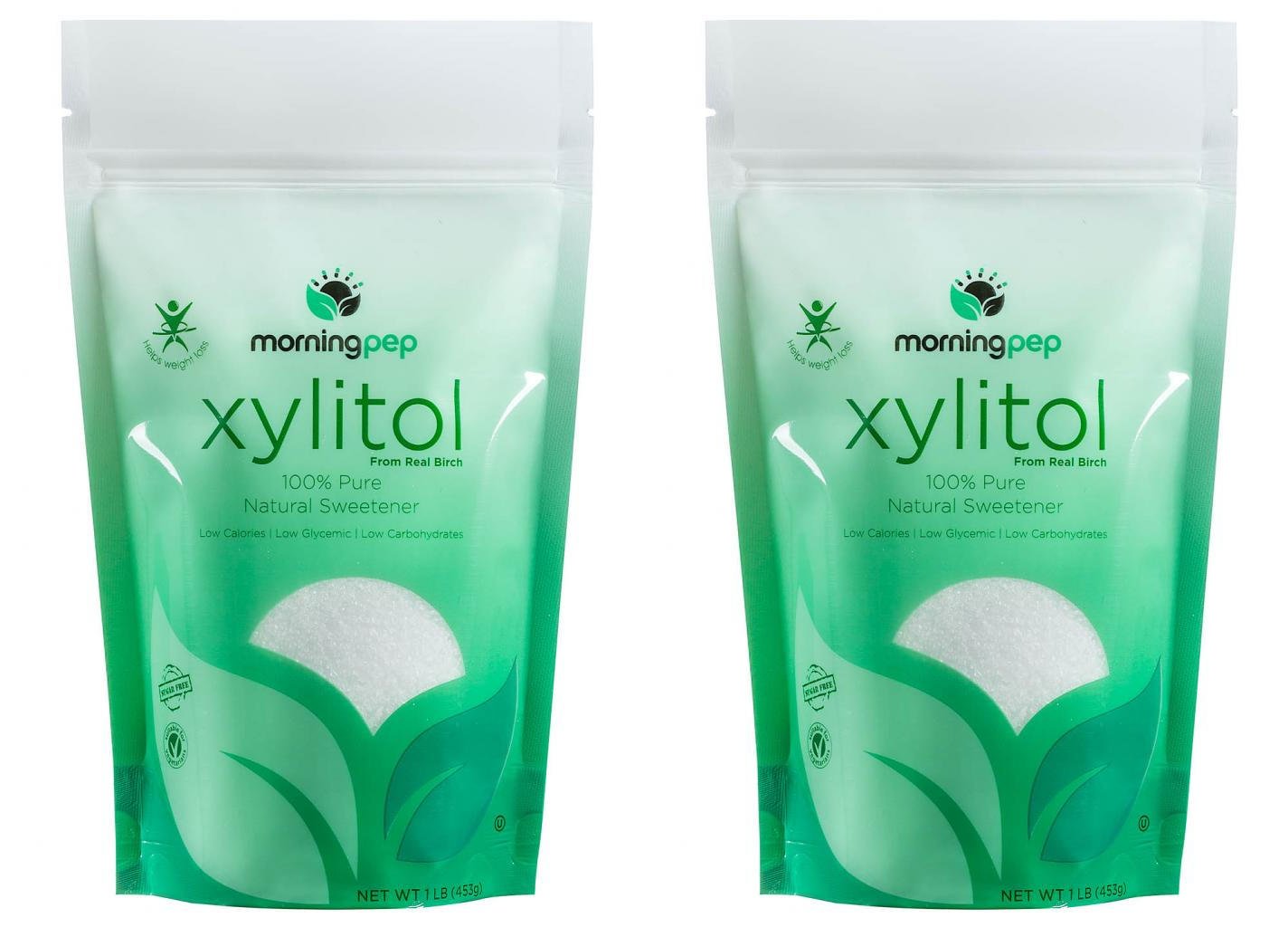 PACK of 2 Morning Pep Pure Birch Xylitol (Keto Diet Friendly) Sweetener with no aftertaste 1 LBs (Not From Corn) NON GMO KOSHER