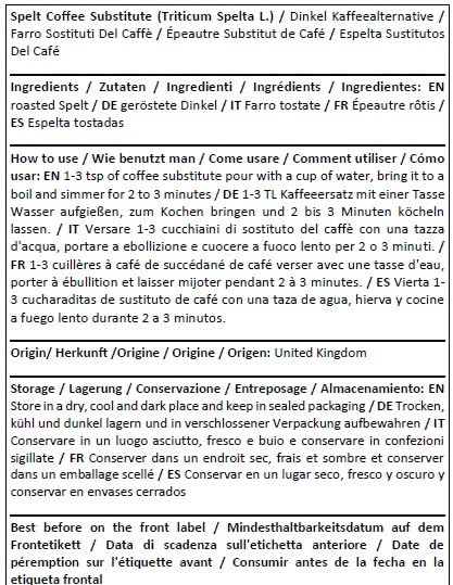 Herba Organica Spelt Coffee Substitute - Triticum Spelta L (100G)
