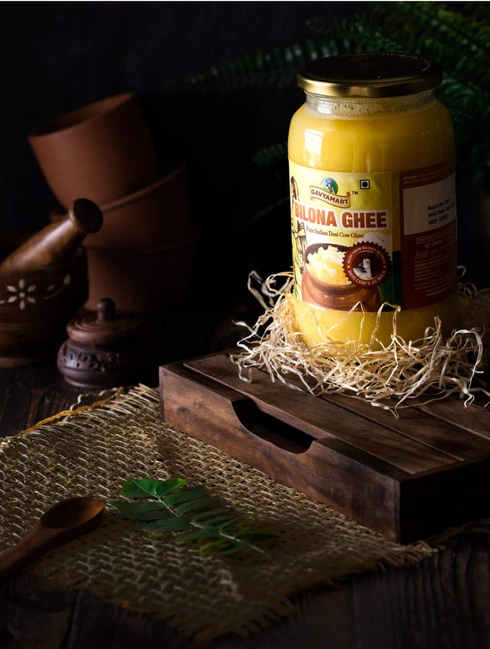 Gavyamart Ghee In Pantry, 100% Pure Kankrej A2 Cow Desi Ghee Non Gmo - Made Using Traditional Bilona Method Ghee - Glass Ghee Ja