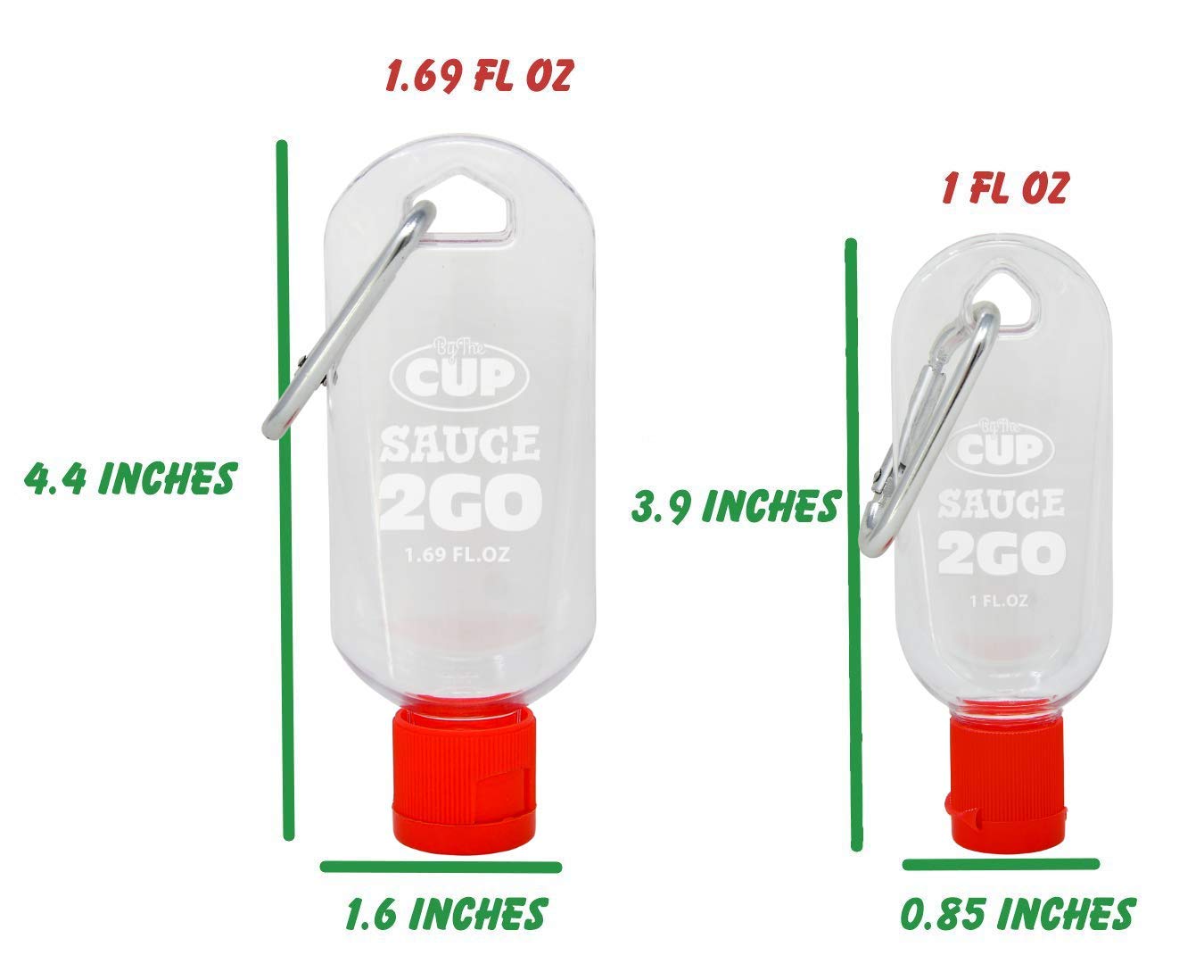 By The Cup Sauce 2 Go Keychains 1.69 Fluid Ounce And 1 Fluid Ounce Empty Mini Sauce Bottles (Sauce Not Included)