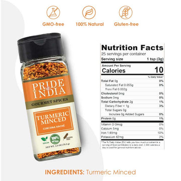 Pride Of India- Gourmet Turmeric Minced Whole- 2.8 Oz (79.3Gm) Small Dual Sifter Jar- An Exquisite Spice, Known For Its Beautifu