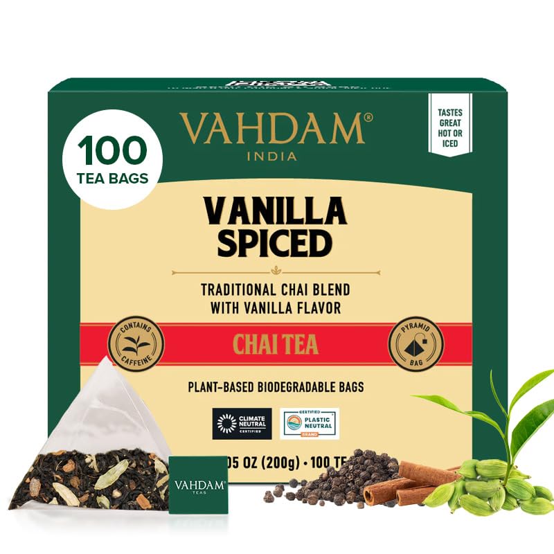 Vahdam, Vanilla Spiced Chai Tea | 100 Tea Bags | Spiced Masala Chai Tea | Delicious Blend Of Vanilla Tea | Spiced Chai Tea Bag |