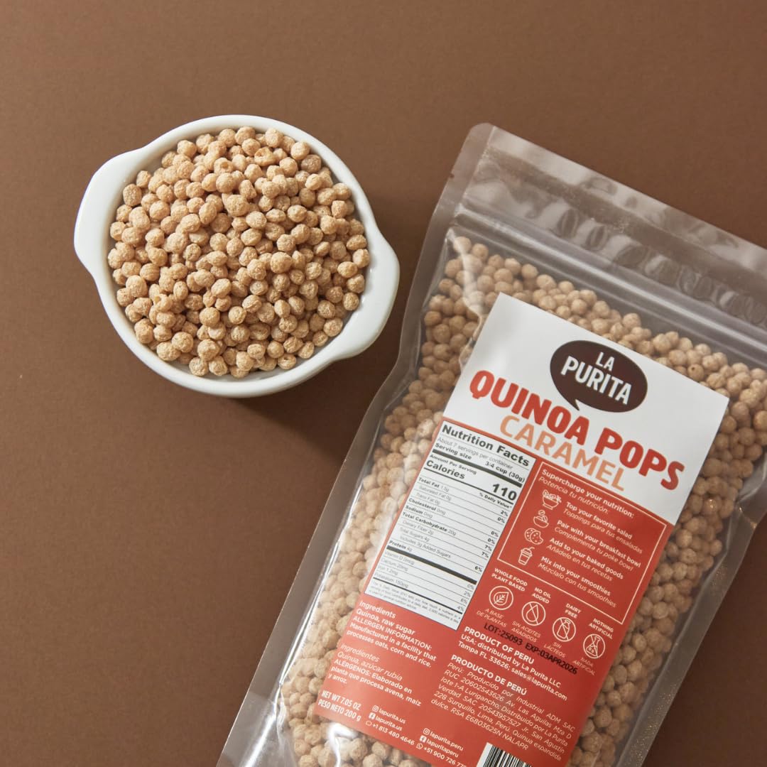 La Purita Quinoa Pops, Caramel, Gluten-Free Vegan Superfood, 7 oz