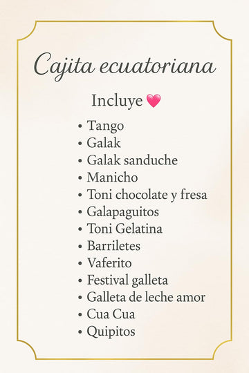 La Cajita Ecuatoriana Snack Box, Assorted Traditional Treats with Cookies, Candy and Drinks, 14 Items