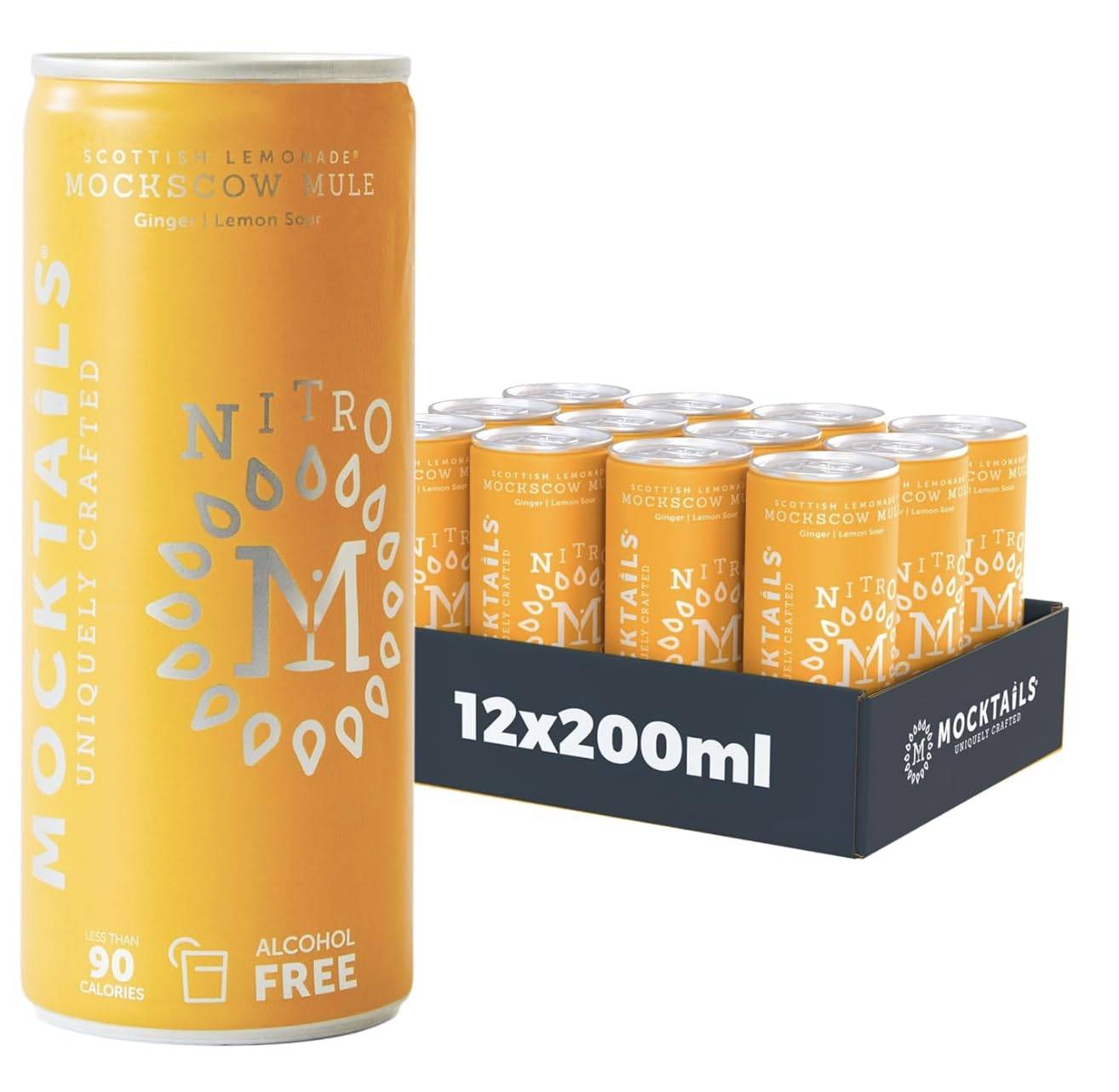 Nitro Mocktails Mockscow Mule (Pack Of 12) | Award-Winning Non-Beverage-Style Moscow Mule | Non-Gmo & Vegan Na Drinks | Low Calorie Beverage-Style Alternative Beverage | Zero Proof Canned Mixed Flavors | 12X200Ml