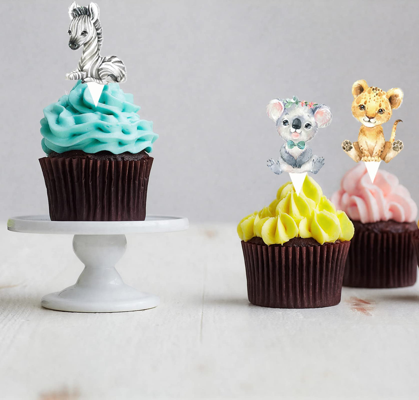 Fenghu 50Pcs Animal Cupcake Toppers For Jungle Safari Wild Birthday Party Decorations Supplies