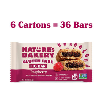 Natures Bakery Gluten Free Fig Bars, Raspberry, Real Fruit, Vegan, Non-Gmo, Snack Bar, 6 Boxes With 6 Twin Packs (36 Twin Packs)