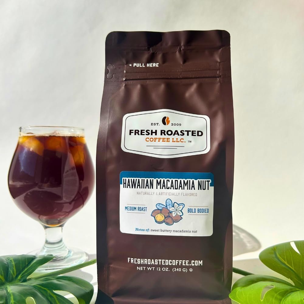 Fresh Roasted Coffee, Hawaiian Macadamia Nut Flavored Coffee, 5 Lb, Medium Roast, Kosher, Ground