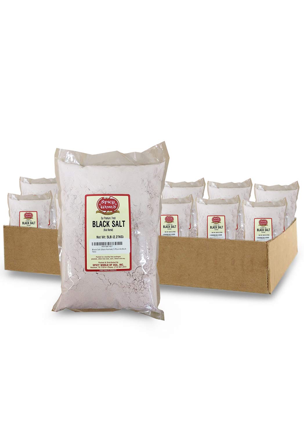 Spicy World Indian Black Salt Powder 5 Pound Bulk - Ground Kala Namak (Pack of 4)
